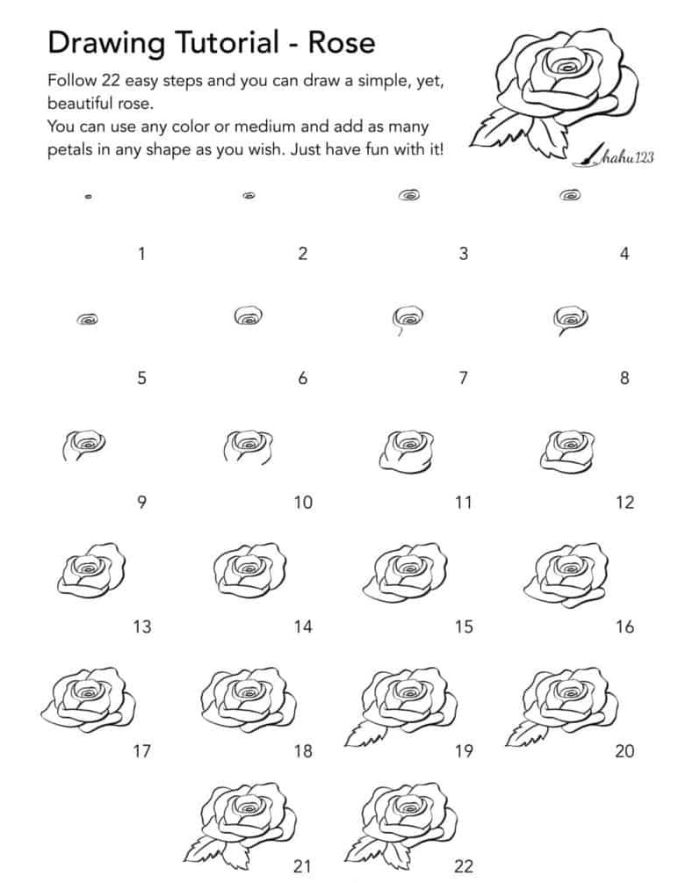 how to draw a flower step by step drawing a rose in twenty two steps step by step tutorial