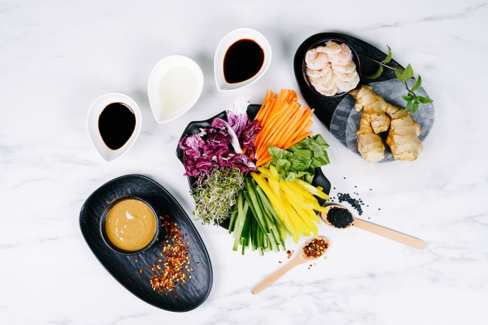 ingredients for spring rolls easy appetizers for a crowd different veggies shrimp ginger