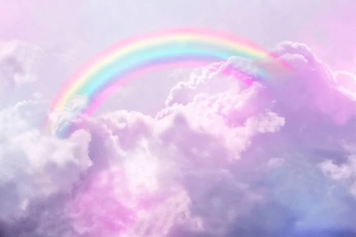 photo of white clouds and the sky above them rainbow wallpaper rainbow in the clouds