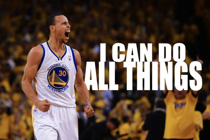stephen curry background i can do all things written next to photo of steph on the court