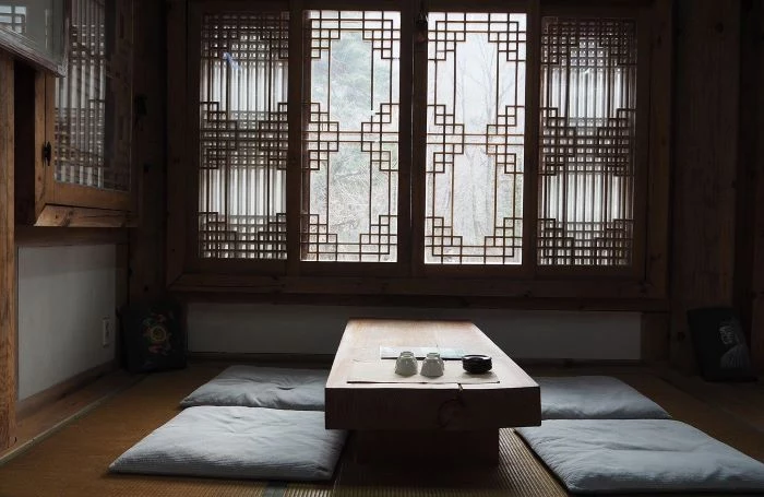 asian style tea room ideas to use in your interior low wooden table with cushions for seats