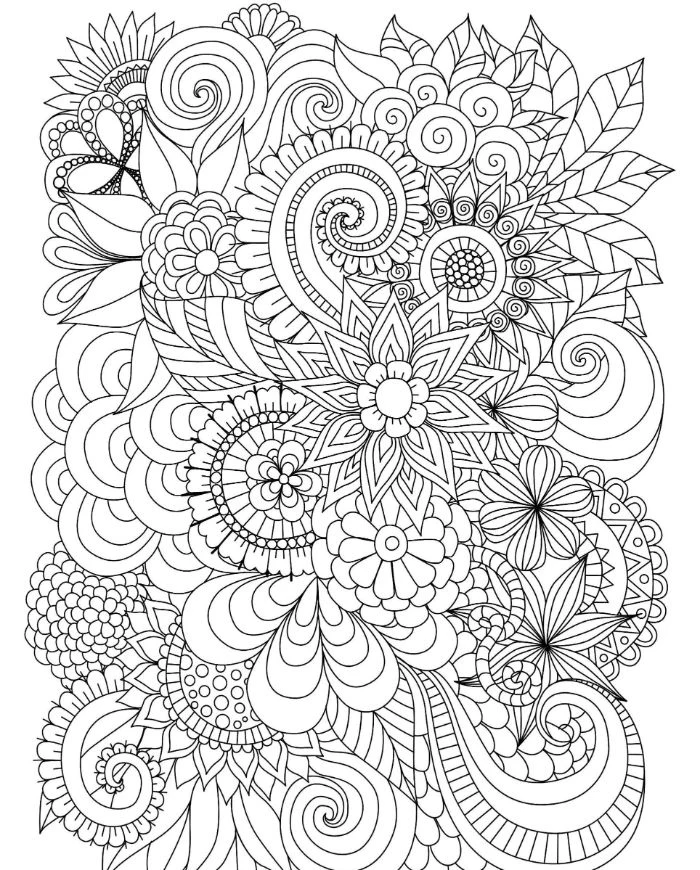 bunch of flowers printable full size coloring pages for kids black and white drawing with different patterns