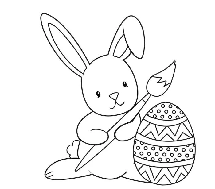 bunny holding a paintbrush free printable easter coloring pages egg with different patterns