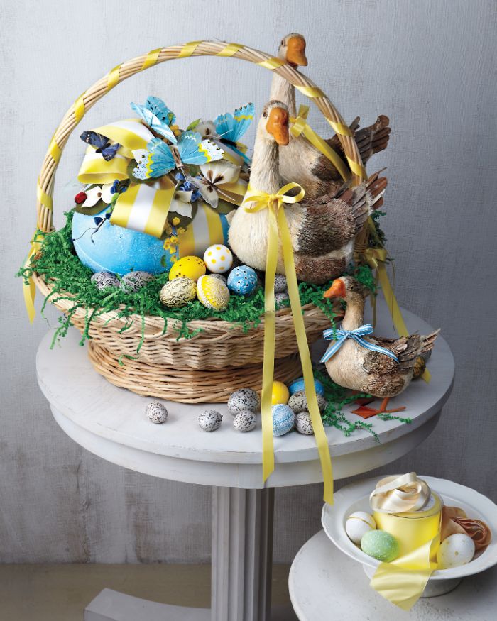 ceramic ducks large egg with bow small easter eggs easter baskets for kids placed on white table