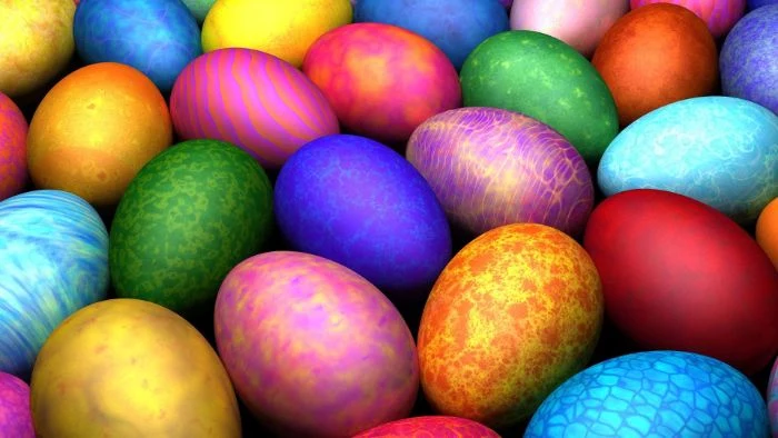 colorful eggs with different patterns and in different colors easter background arranged together