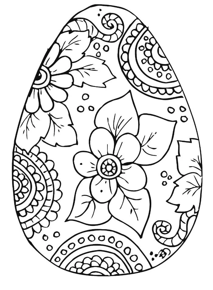 easter coloring pages black and white drawing of an egg with flowers and floral patterns on it