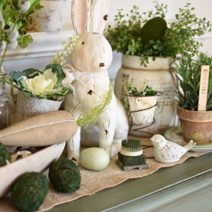Holding a Blue Pot of Yellow Flowers Easter Vignette Vintage White Porcelain or Ceramic Easter Bunny or Rabbit Tabletop Decor Holding a Blue Pot of Yellow Flowers Easter Vignette Vintage White Porcelain or Ceramic Easter Bunny or Rabbit Tabletop Decor