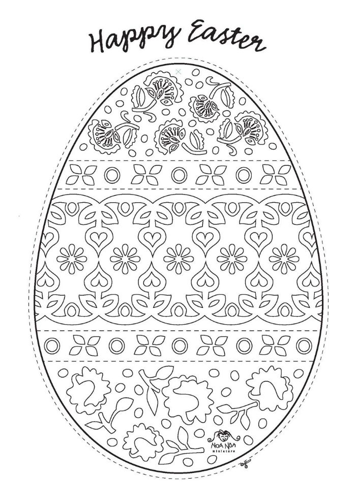 easter pictures to color happy easter written over black and white drawing of egg with floral patterns