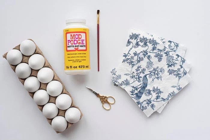 eggs mod podge paintbrush scissors napkins how to dye eggs supplies for diy tutorial