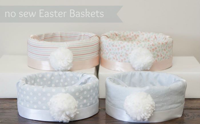 four easter baskets covered with fabric easter baskets for girls white pom poms