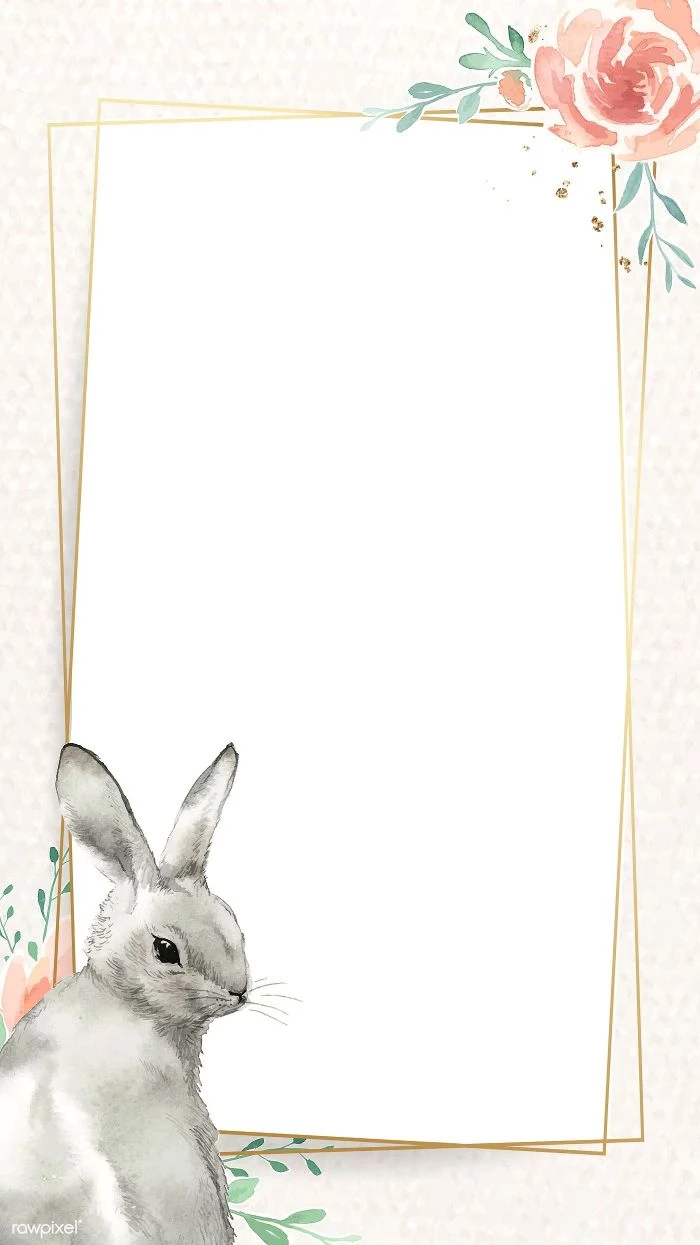 frame in rose gold easter background images bunny and watercolor rose on the side