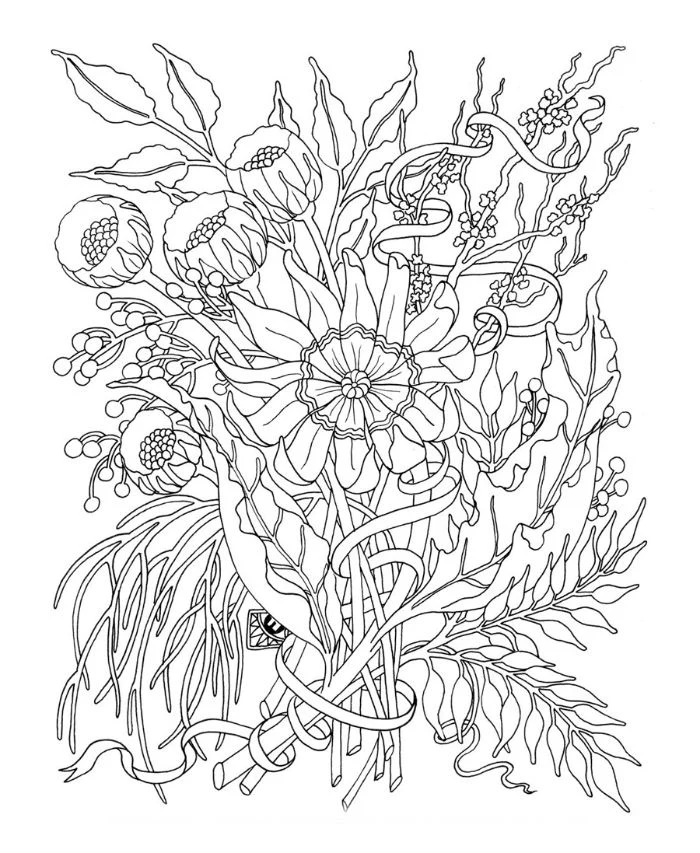 lots of different flowers bunched together spring coloring sheets black and white drawing