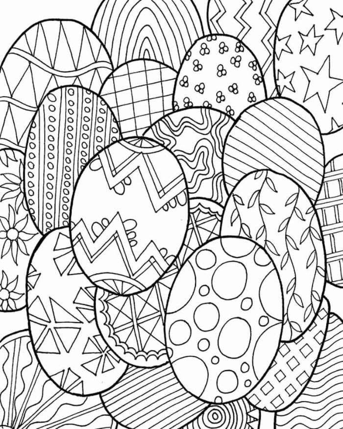 lots of eggs drawn with different patterns on them easter coloring sheets