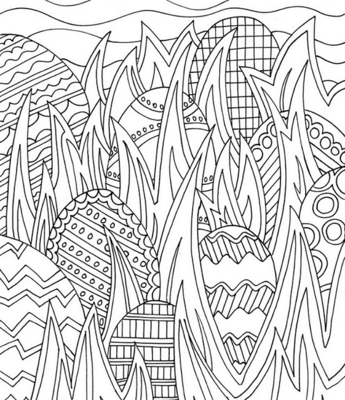 lots of eggs hidden in between grass with different patterns printable easter coloring pages black and white drawing