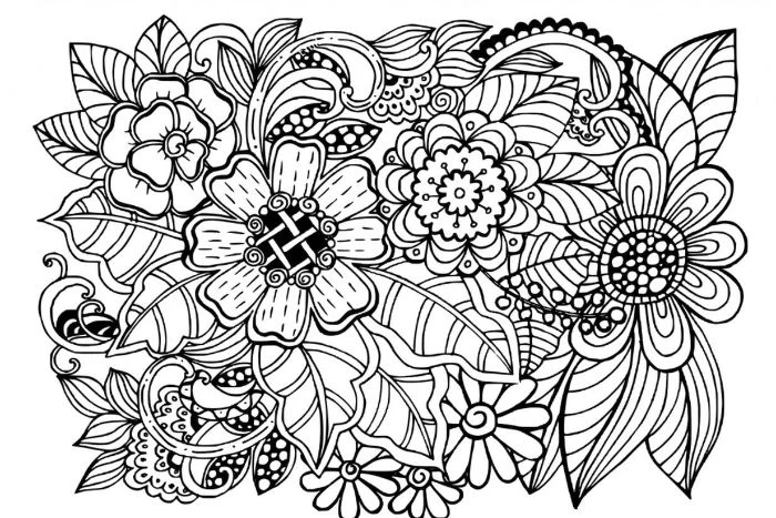 lots of flowers bunched together spring coloring sheets black and white drawing