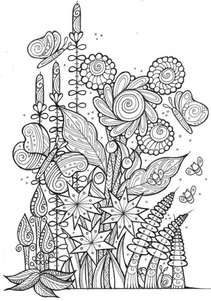 lots of flowers bunched together with different patterns free spring coloring pages black and white drawing