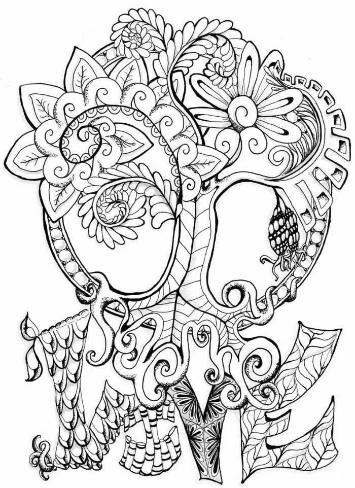 love written under drawing of tree of life free spring coloring pages drawn with different patterns