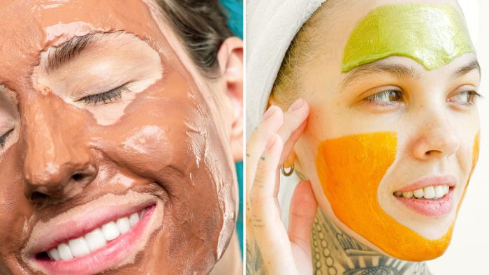 side by side photos of two women with different face masks diy face mask for acne
