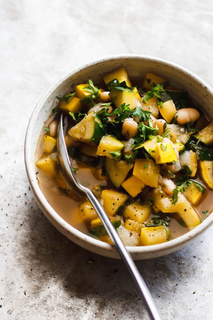 soup made of summer squash and zuchhini yellow squash recipes with beans and parsley