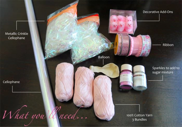 supplies for diy step by step tutorial homemade easter baskets yarn ribbon balloon