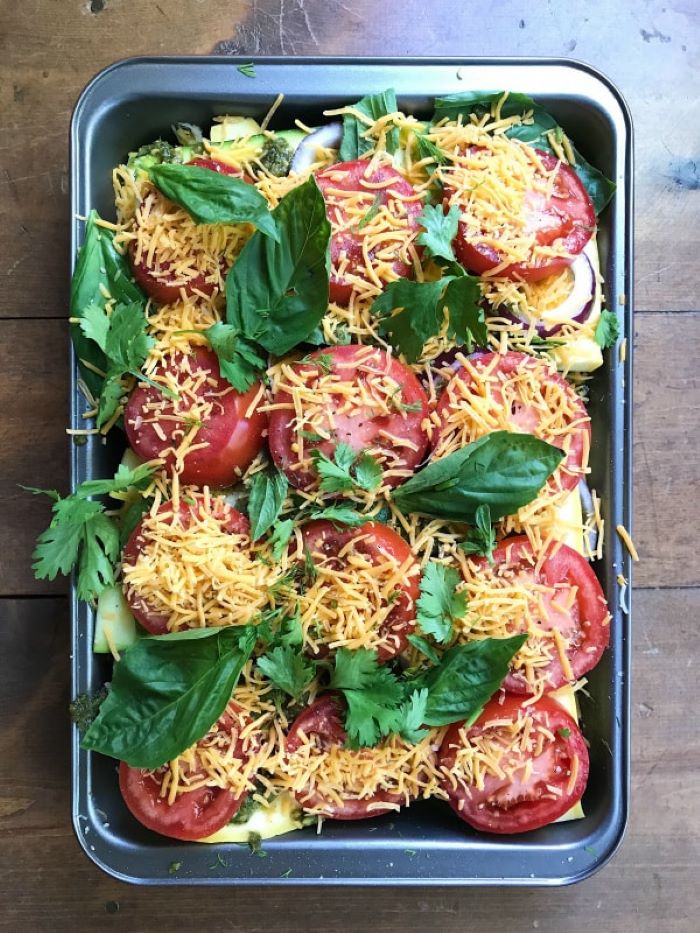 yellow squash casserole squash and zucchini sliced tomatoes cheese parsley and spinach