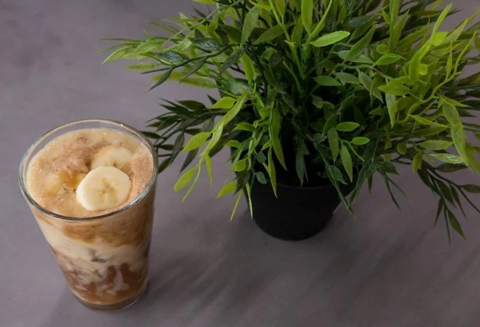 coffee with milk ice cream bananas how to make cold brew coffee placed on gray surface