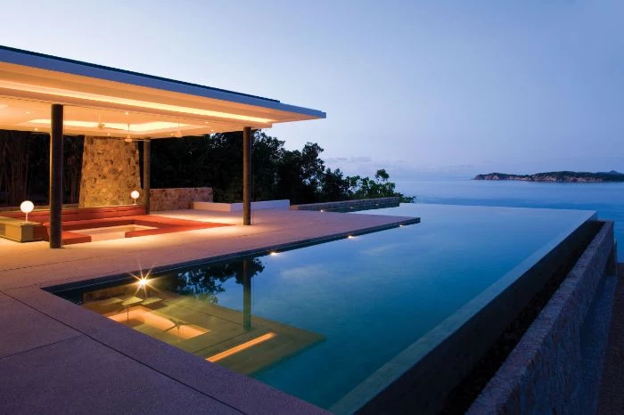 infinity pool with ocean view backyard inground pools deck with minimalistic lounge area