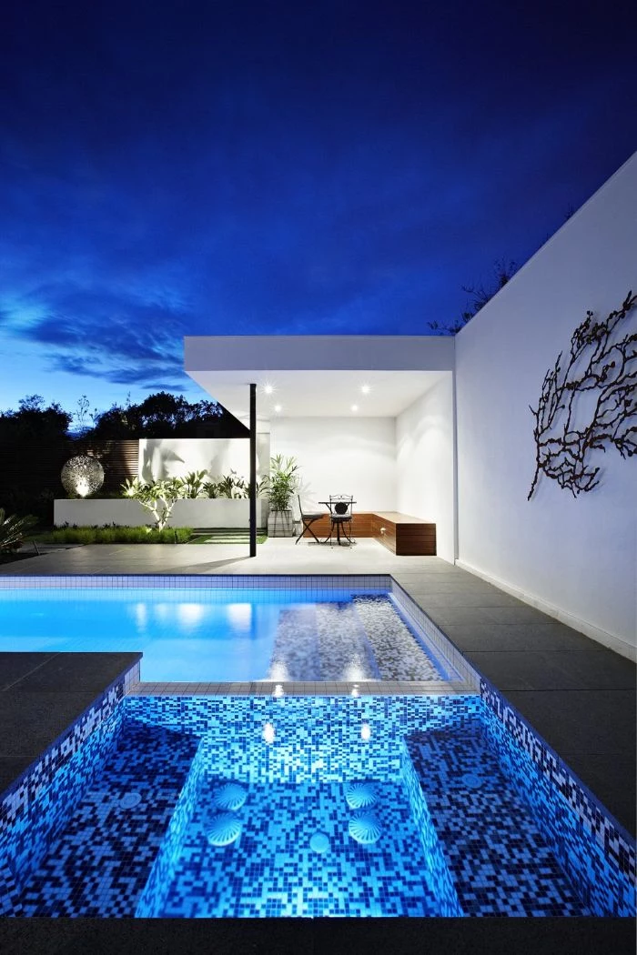 inground pool design large pool with jacuzzi area outside living room with garden furniture