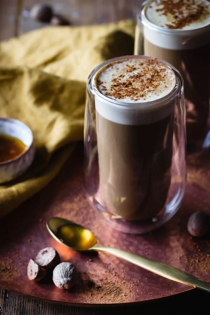 irish cream coffee recipe how much coffee per cup poured in two glasses topped with cinnamon