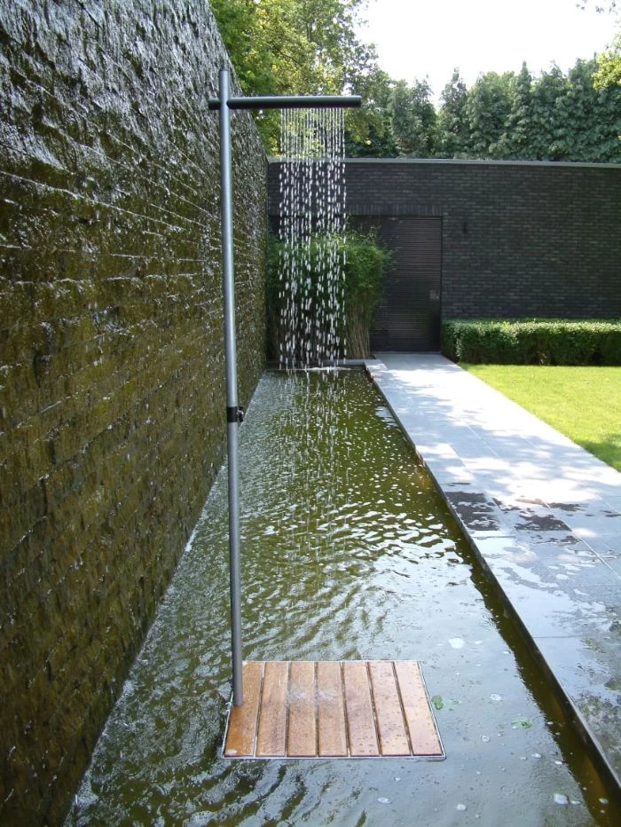mini shower tube inside fountain diy outdoor shower enclosure small wood floor