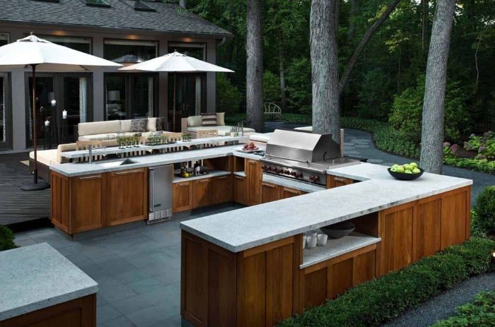 outdoor kitchen bar large outdoor kitchen island with wooden cabinets white countertop barbecue