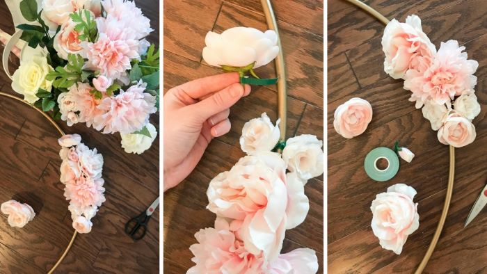 three photos side by side baby shower decorations ideas for boy hula hoop floral wreath