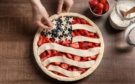 american pie 4th of july desserts pie filled with strawberries blueberries decorated as the american flag