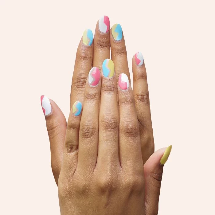 blue pink white green abstract ombre nail polish summer nail colors medium length squoval nails