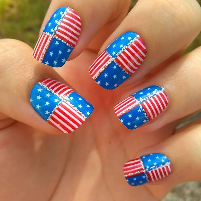 blue stars red and white stripes 4th of july nail designs star spangled banner on each nail