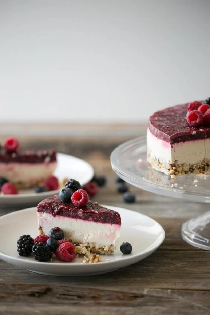 cheesecake with berry layer red white and blue desserts raspberries blueberries blackberries on top