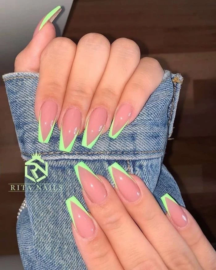 cute nail designs long coffin nails with triangle french manicure in light blue