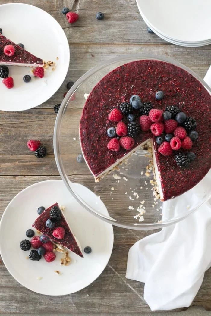 easy 4th of july desserts cheesecake decorated with blueberries raspberries blackberries