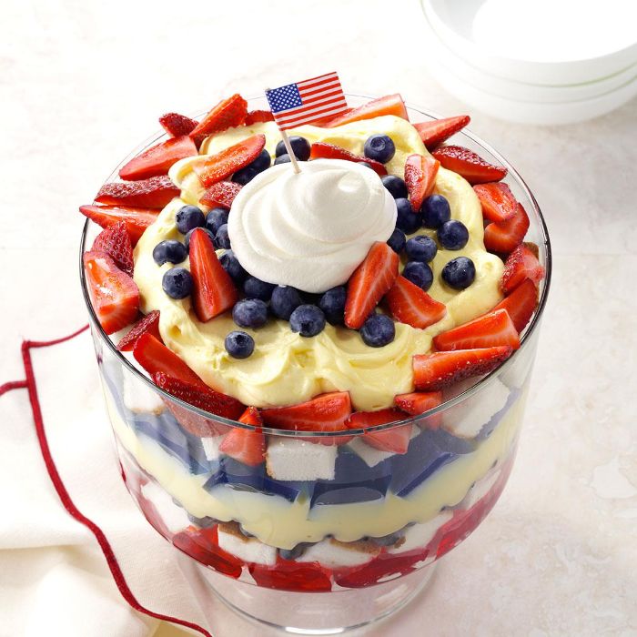 fourth of july recipes large trifle with cream cheese strawberries and blueberries