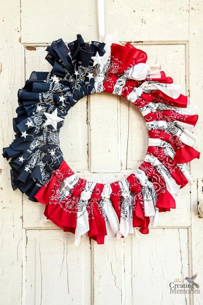 fourth of july wreath step by step diy tutorial red white and blue bandana wreath