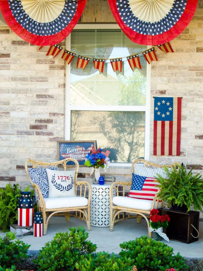 front porch with two armchairs 4th of july crafts decorated with american flags