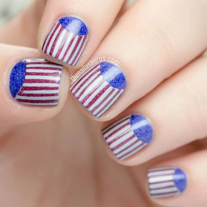 half moon in blue glitter nail polish red white and blue nail designs red stripes