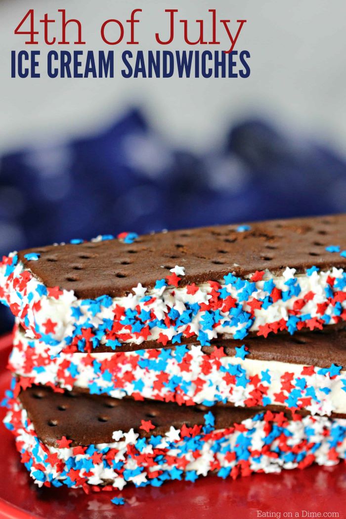 ice cream sandwiches 4th of july dessert ideas decorated with red white blue star sprinkles