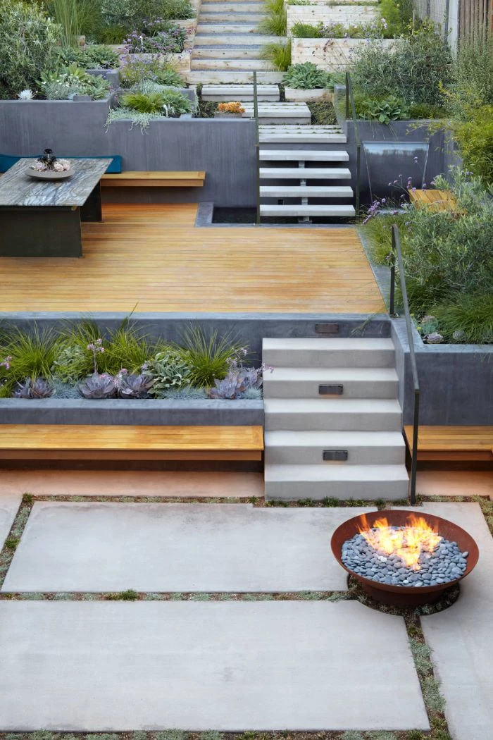 in ground fire pit small backyard with deck metal fire pit filled with small rocks