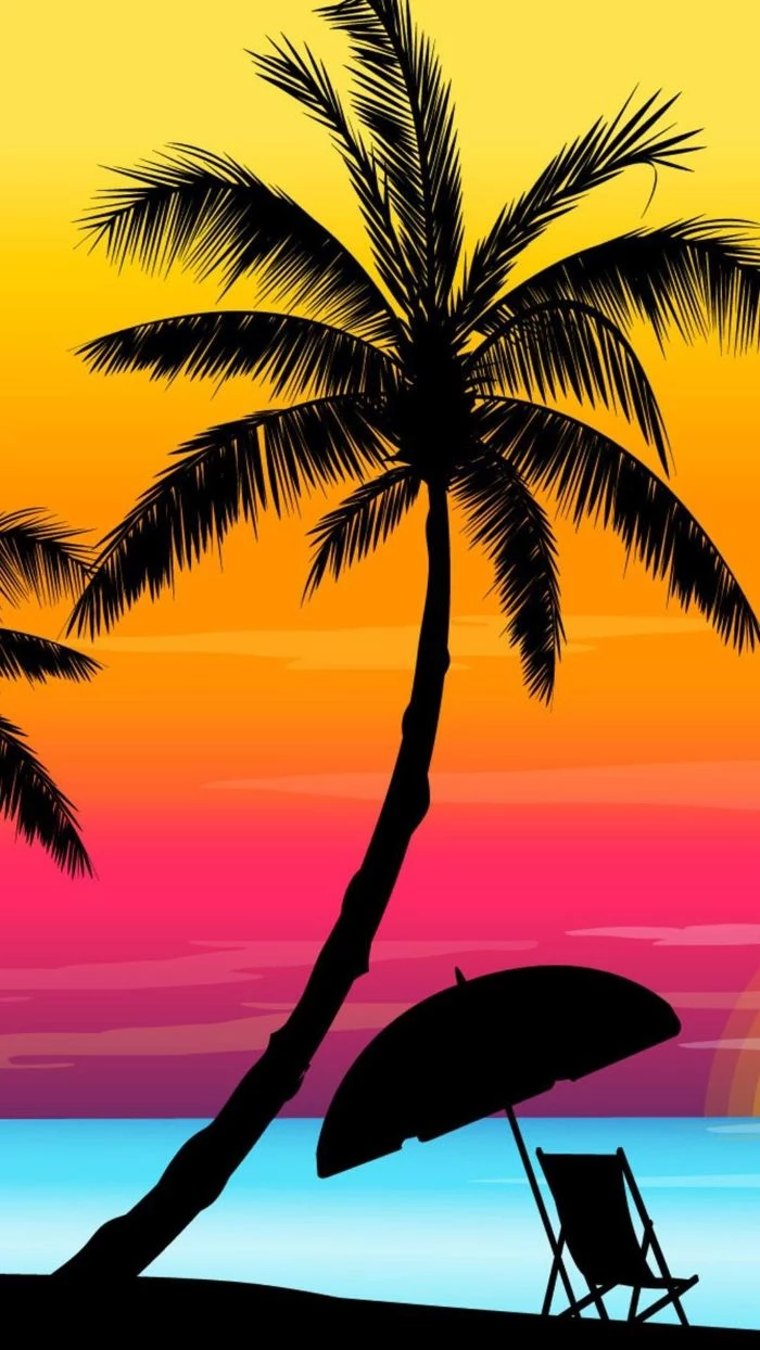 palm tree over an umbrella and lounge chair cute summer backgrounds drawing