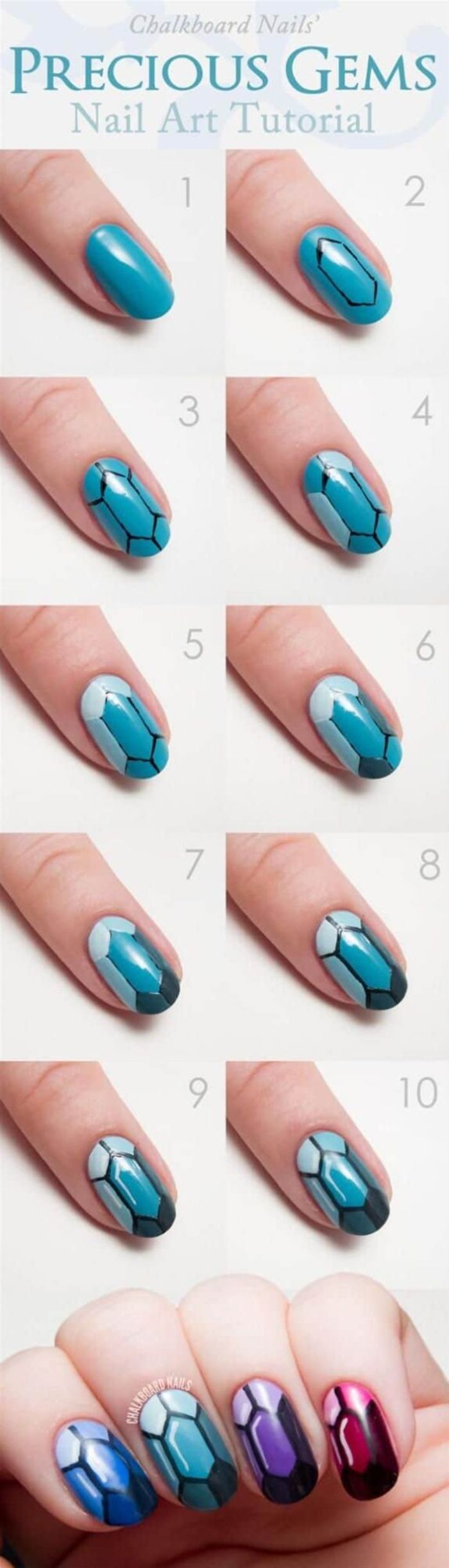 precious gems nail art tutorial step by step summer nail designs 2021 blue pink purple nail polish