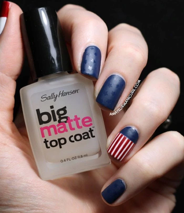 red white and blue nail designs with matte finish stars and stripes decorations