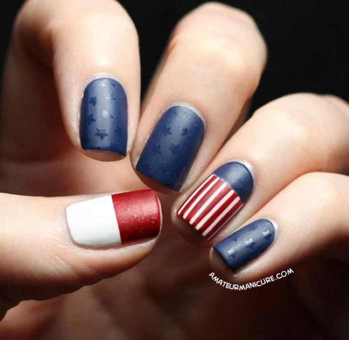 red white and blue nail polish with matte finish american flag nails stars and stripes decorations