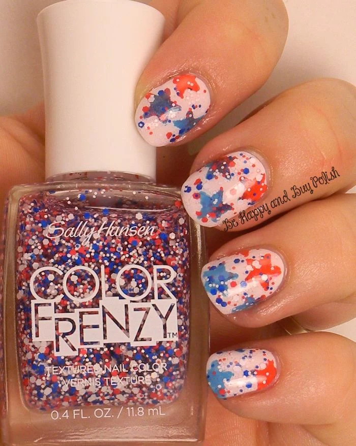 stars in blue and red 4th of july nail ideas covered with red white blue glitter