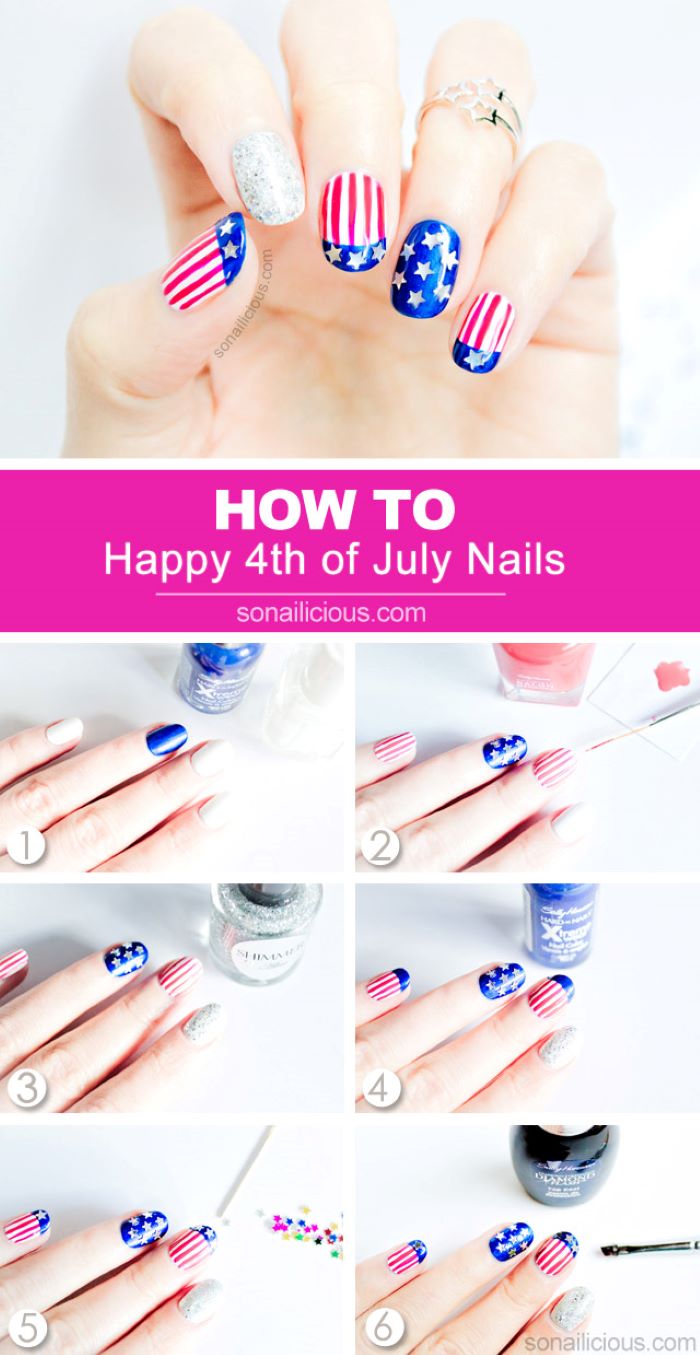 step by step diy tutorial how to do 4th of july nails american flag nails